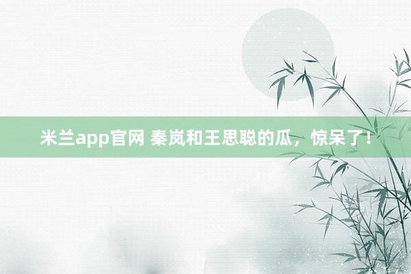 米兰app官网 秦岚和王思聪的瓜，惊呆了！