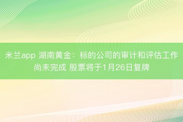 米兰app 湖南黄金:标的公司的审计和评估工作尚未完成 股票将于1月26日复牌