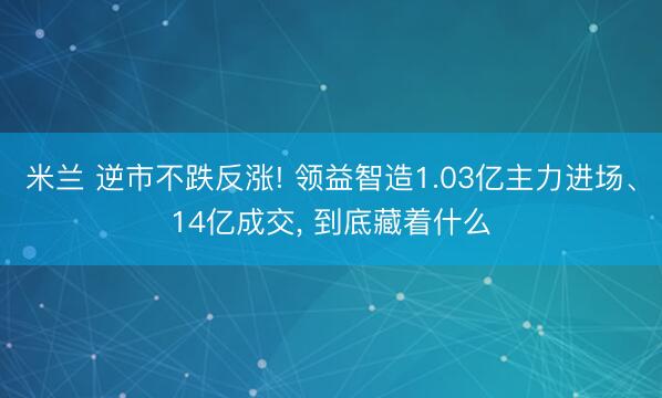 米兰 逆市不跌反涨! 领益智造1.03亿主力进场、14亿成交， 到底藏着什么