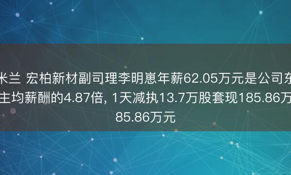 米兰 宏柏新材副司理李明崽年薪62.05万元是公司东谈主均薪酬的4.87倍， 1天减执13.7万股套现185.86万元