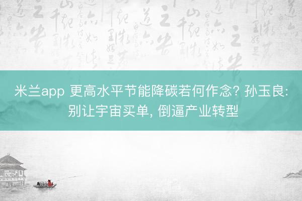 米兰app 更高水平节能降碳若何作念? 孙玉良: 别让宇宙买单， 倒逼产业转型