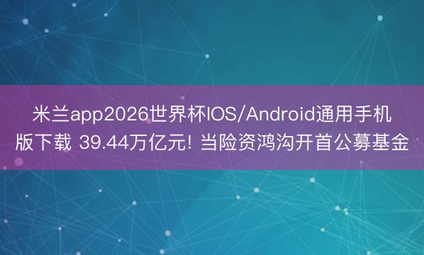 米兰app2026世界杯IOS/Android通用手机版下载 39.44万亿元! 当险资鸿沟开首公募基金