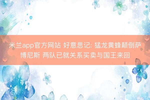 米兰app官方网站 好意思记: 猛龙黄蜂颠倒萨博尼斯 两队已就关系买卖与国王来回